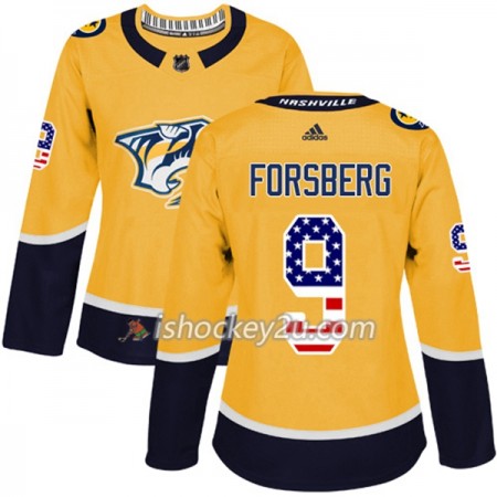 Dame NHL Nashville Predators Trøje Filip Forsberg 9 Adidas 2017-2018 Guld USA Flag Fashion Authentic